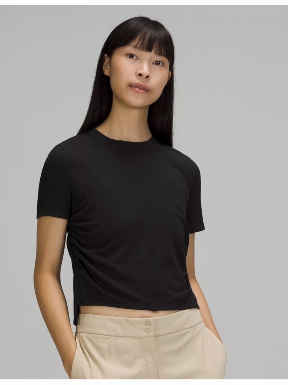 Lululemon Side Cinch Ribbed T-Shirt, Black.